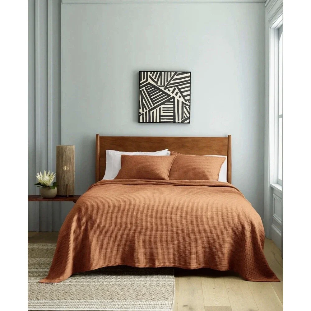 Quince Organic Ribbed Cotton Coverlet Set Full Queen Terracotta Hard to Find